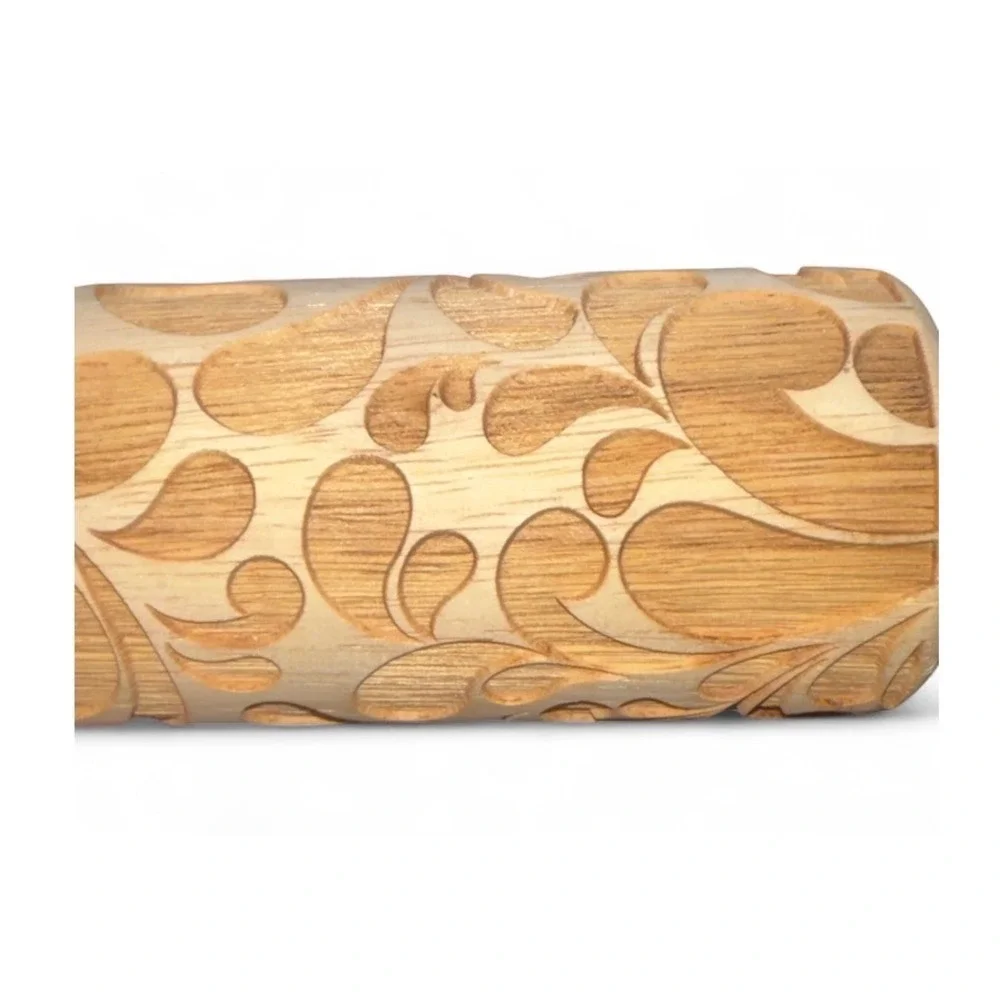 Sweet Rolling Pin Embossed Wood Floral Leaf Design Baking Dough Pastry Tool‎